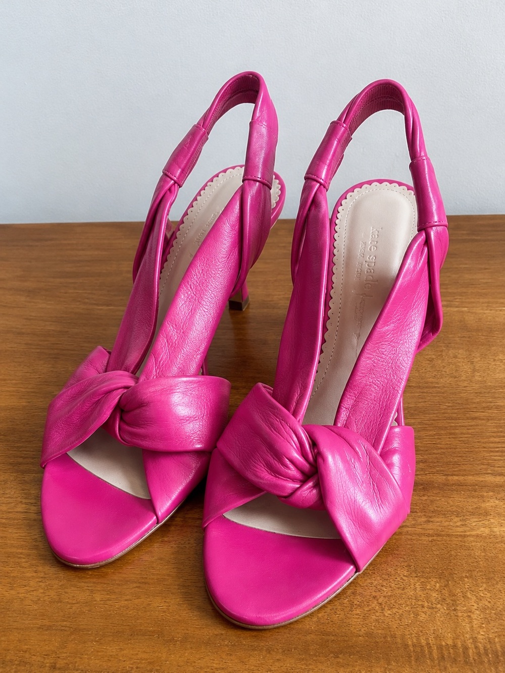 Italian Pink Leather Knot Front Slingback Heels - Women